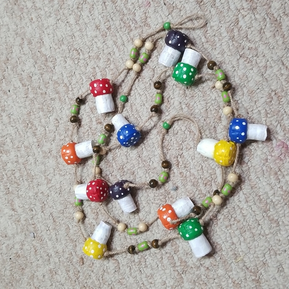 Hand Crafted Champagne Cork Rainbow Toadstools Garland 89" - Picture 3 of 5